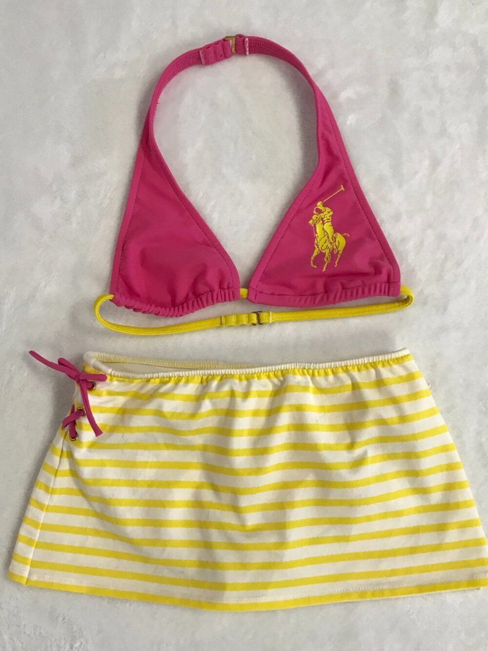 Ralph Lauren Toddler Bikini Swim Set Pink Yellow Skirted Bottom 2T 3T